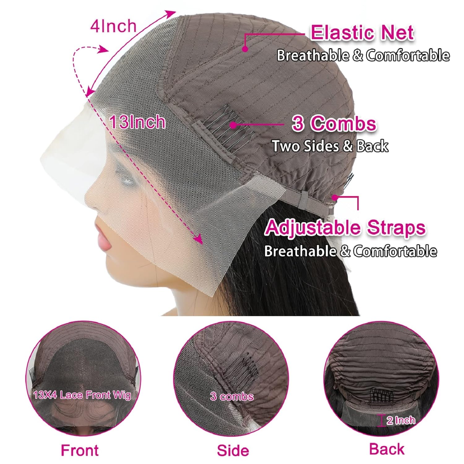 Straight Lace Front Wigs Human Hair 13x4 HD Transparent Lace Front Human Hair Wigs for Black Women Glueless Brazilian Virgin Hair Lace Frontal Wig 180% Density Pre Plucked with Baby Hair Hairline - Image 4