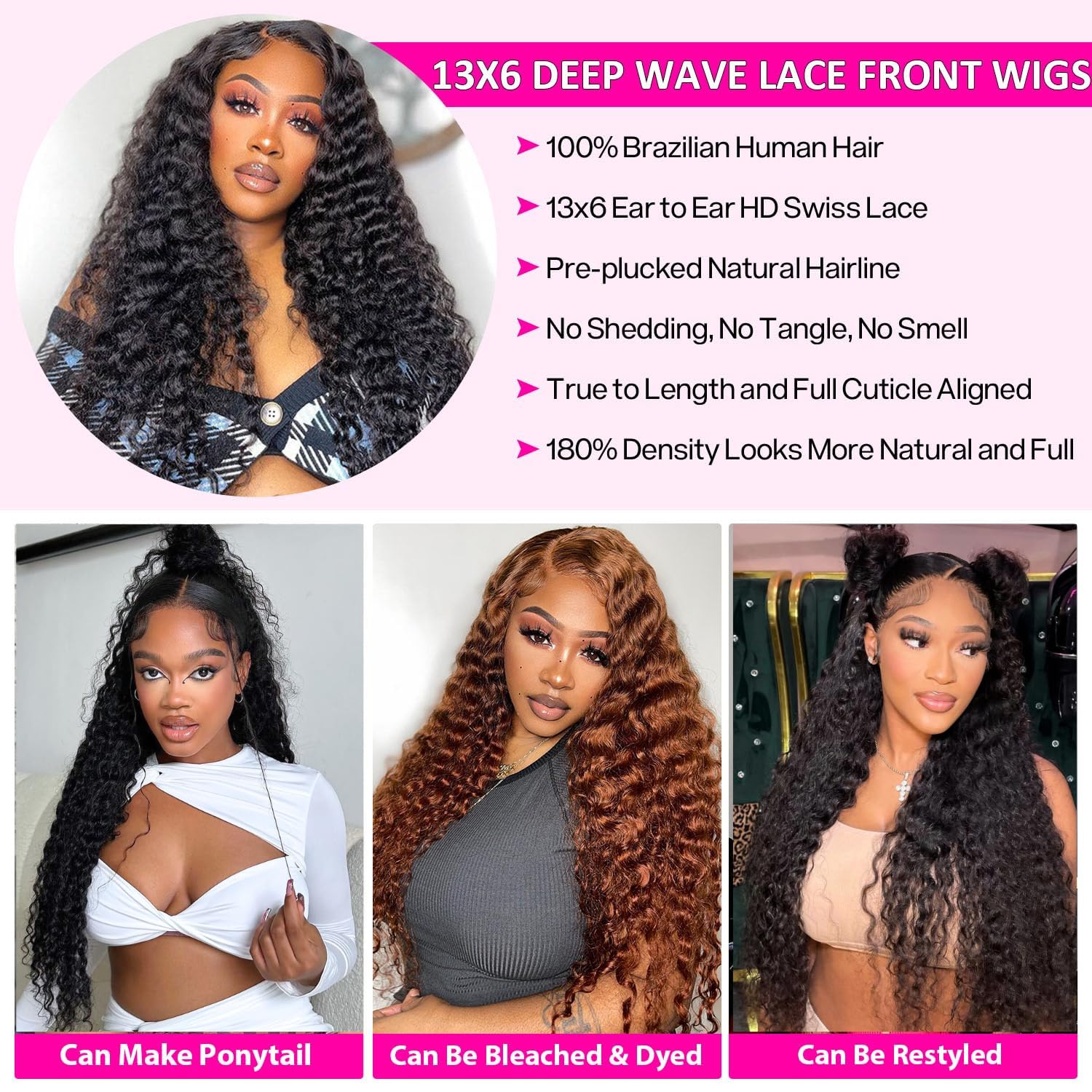 28 Inch 13x6 Full Lace Front Wigs Human Hair Pre Plucked Deep Wave 180 Density HD Lace Frontal Wig With Baby Hair Transparent Glueless Deep Curly Human Hair Wigs for Women - Image 6