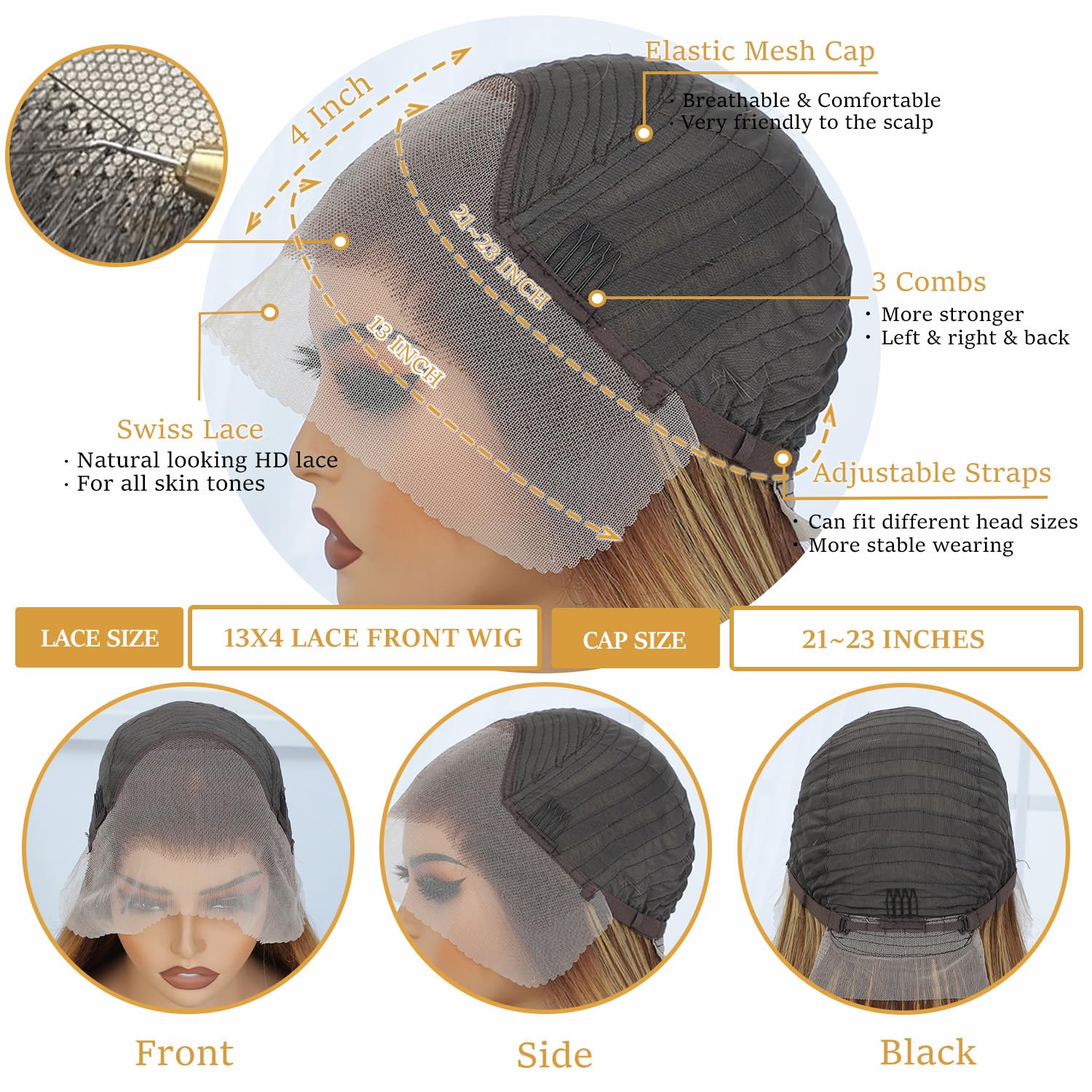 Amarlis Honey Blonde Body Wave Lace Front Wigs for Women,13x4 HD Glueless Lace Front Blonde Highlight Wig Pre Plucked Ready to Wear Synthetic Wigs for Daily Use(Honey Blonde Highlight) - Image 6