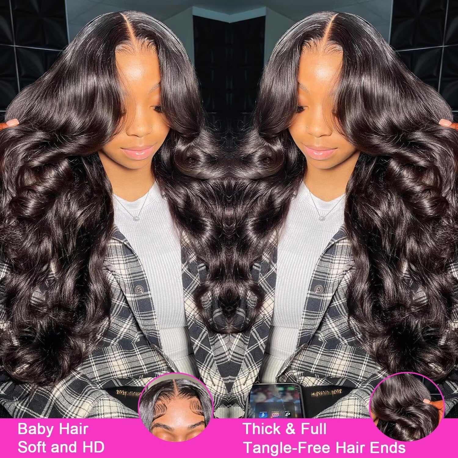 Xajwat 26 Inch Body Wave Lace Front Wigs Human Hair 180 Density 13x4 HD Transparent Lace Frontal Wigs Human Hair Pre Plucked with Baby Hair Glueless Wigs Human Hair for Black Women - Image 3